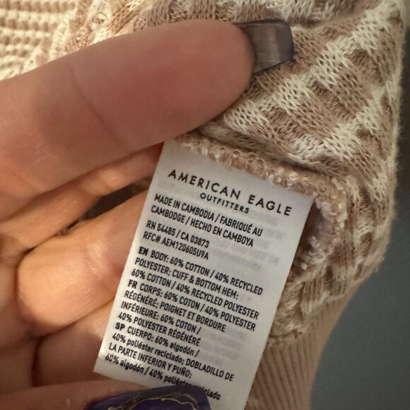 American Eagle Womens Sweater Oversized Pink White Stripe Oversized Medium - Picture 3 of 4